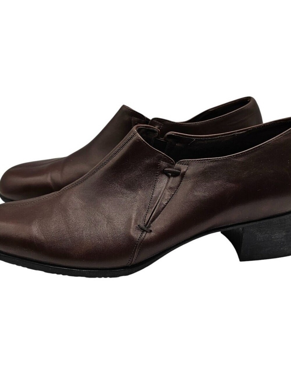 Munro American Low Bootie 9 Brown Leather Slip On Stretch Inserts MADE IN USA